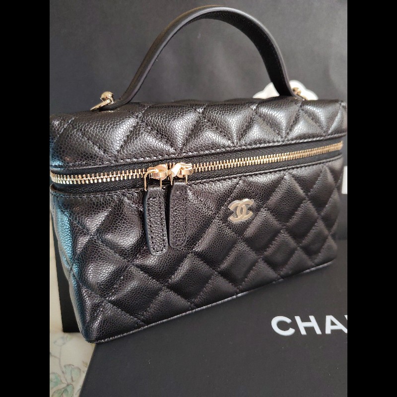 CHANEL 香奈兒荔枝飯盒包黑金-0