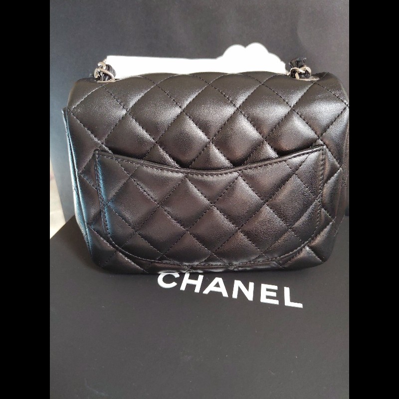 CHANEL 香奈兒CF黑銀羊mini 方胖17-1