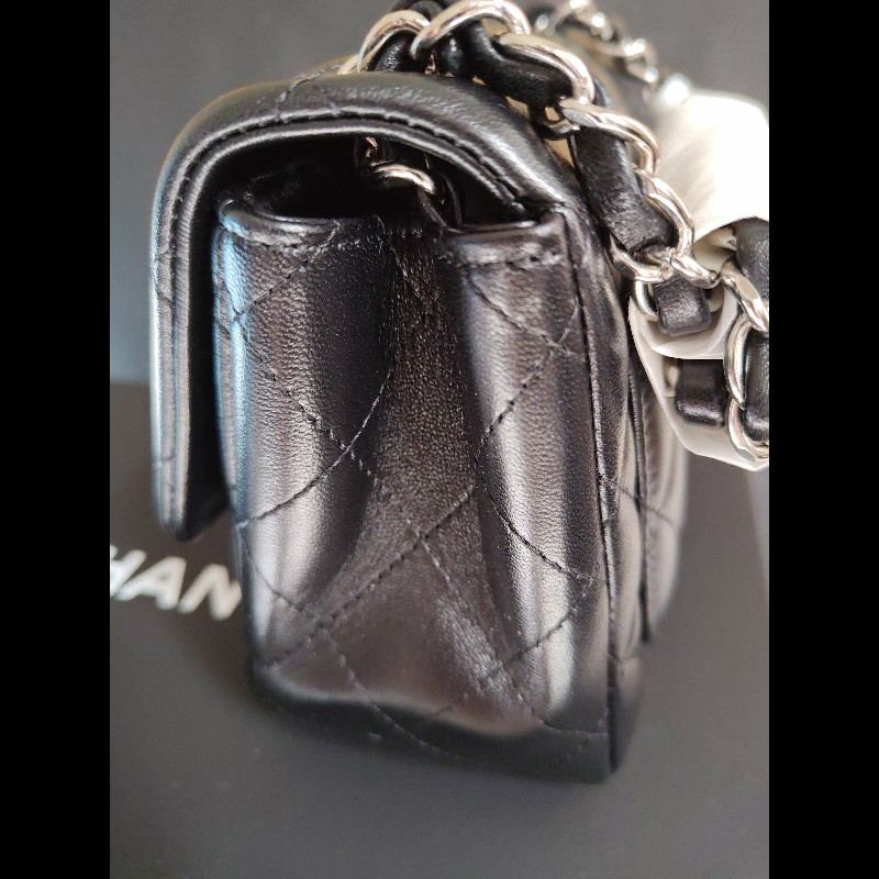 CHANEL 香奈兒CF黑銀羊mini 方胖17-2