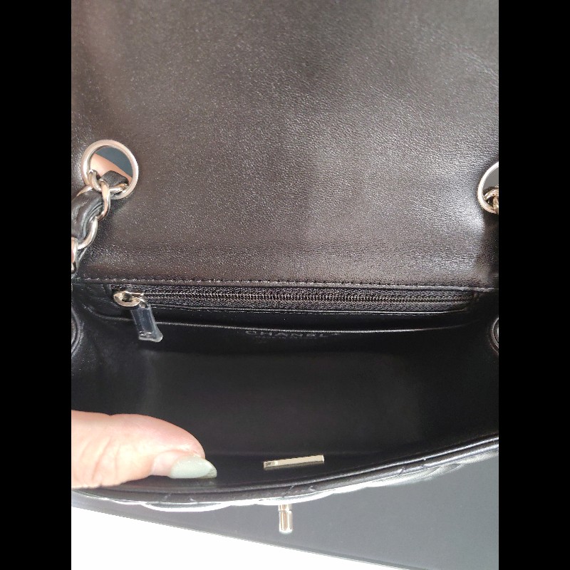 CHANEL 香奈兒CF黑銀羊mini 方胖17-4