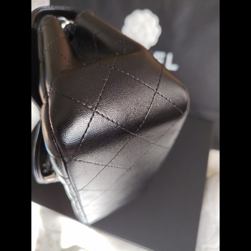 CHANEL 香奈兒CF黑銀羊mini 方胖17-8
