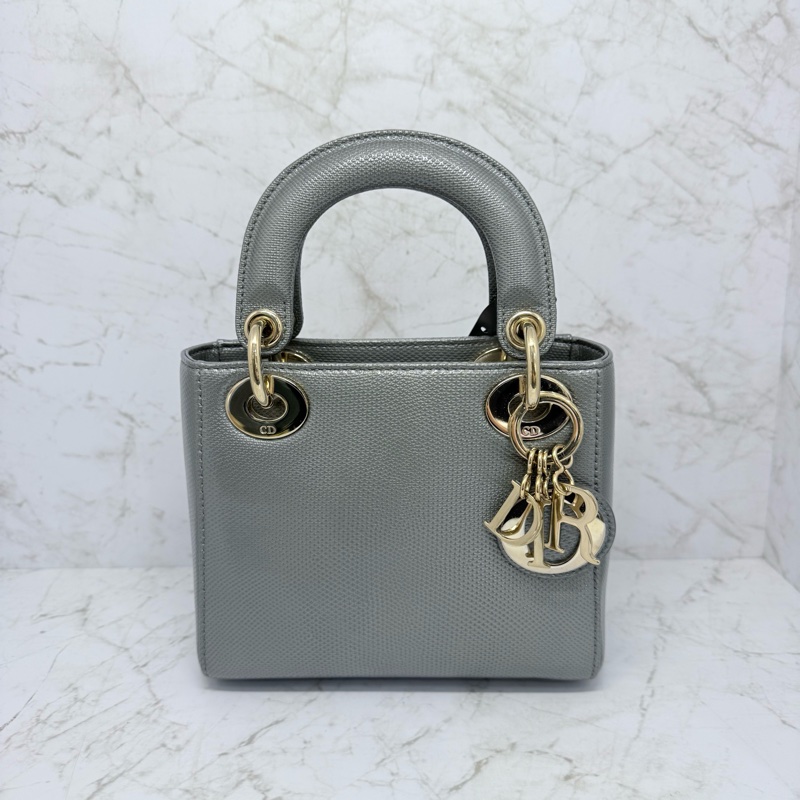 DIOR LADY灰金蜥蜴皮黛妃包-0