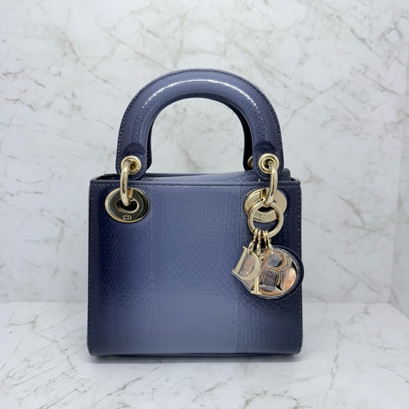 DIOR藍漸層蛇皮黛妃包-0