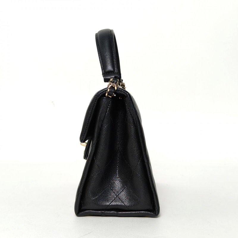 CHANEL 24Pkelly盒子包黑色荔枝牛皮晶片開淺金扣單皮穿鏈肩帶皮手柄肩背包-3