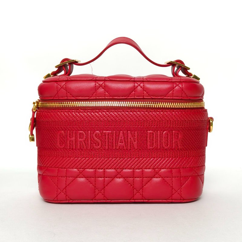 DIOR DiortravelVanity化妝包小號18.5紅色羊皮金扣2020藤格紋肩背包-0