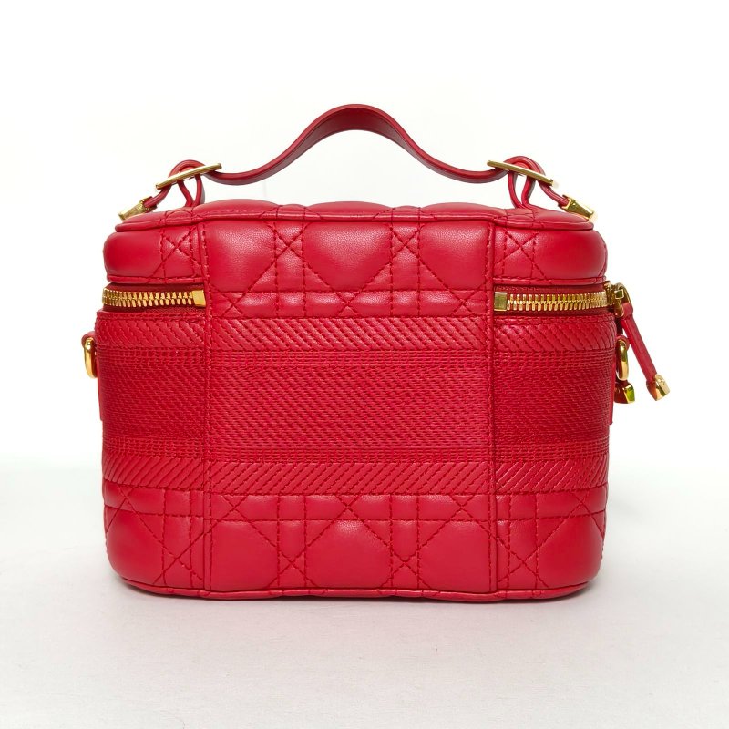 DIOR DiortravelVanity化妝包小號18.5紅色羊皮金扣2020藤格紋肩背包-2