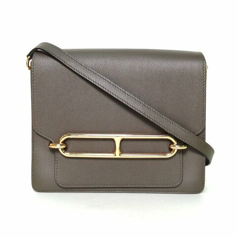 HERMES Roulis豬鼻子23C6灰綠色EC皮Y刻金扣肩背包