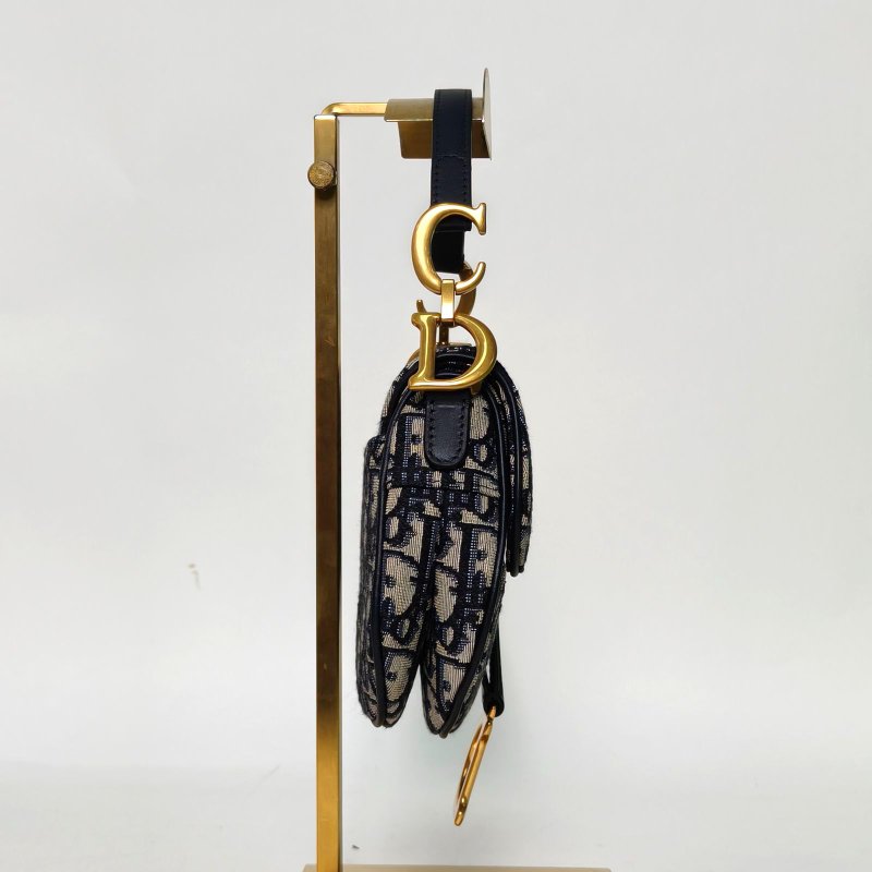 DIOR SADDLE馬鞍小號21配肩帶墨藍色帆布金扣2020Oblique印花肩背包-1