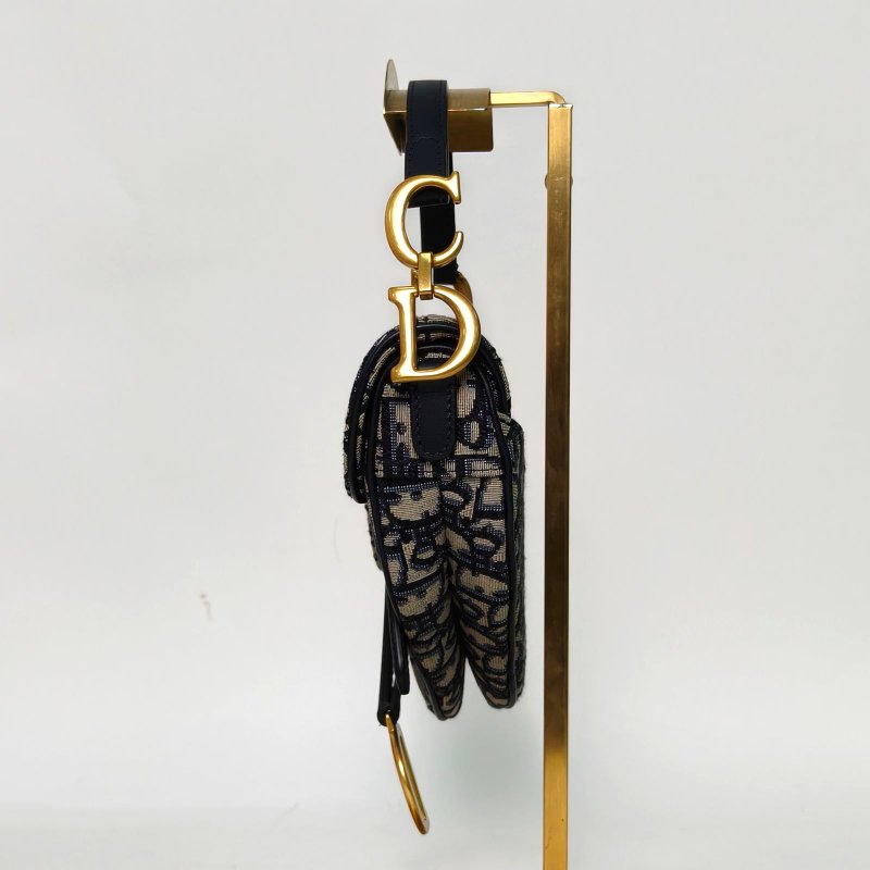DIOR SADDLE馬鞍小號21配肩帶墨藍色帆布金扣2020Oblique印花肩背包-3
