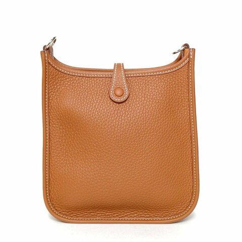 HERMES EvelyneMINI1637金棕色TC皮U刻銀扣肩背包