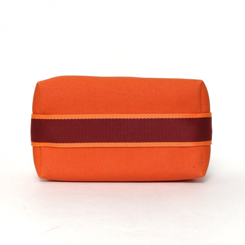 HERMES Bride-a-Brac飯盒包小號2193愛馬仕橙帆布銀扣肩背包-4