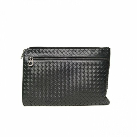BOTTEGA VENETA 黑色牛皮經典編織手拿包肩背包