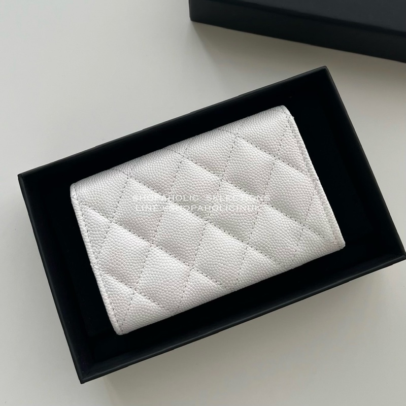 Chanel金色簍空logo單層卡夾包白色牛皮內裡粉紅色AP3187-4