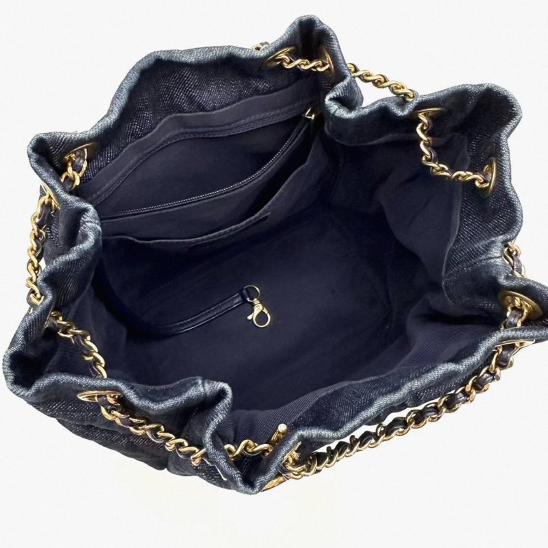 CHANEL丹寧牛仔肩背斜背水桶包20*21*12 98新配件塵袋-4