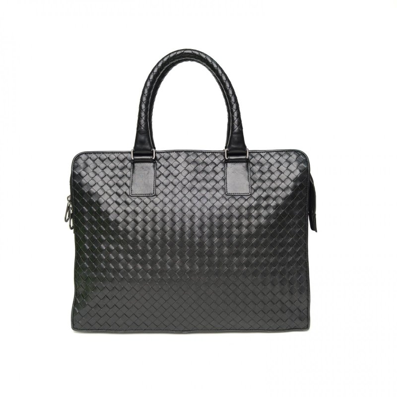 BOTTEGA VENETA 黑色牛皮經典編織公事包手提包肩背包-2
