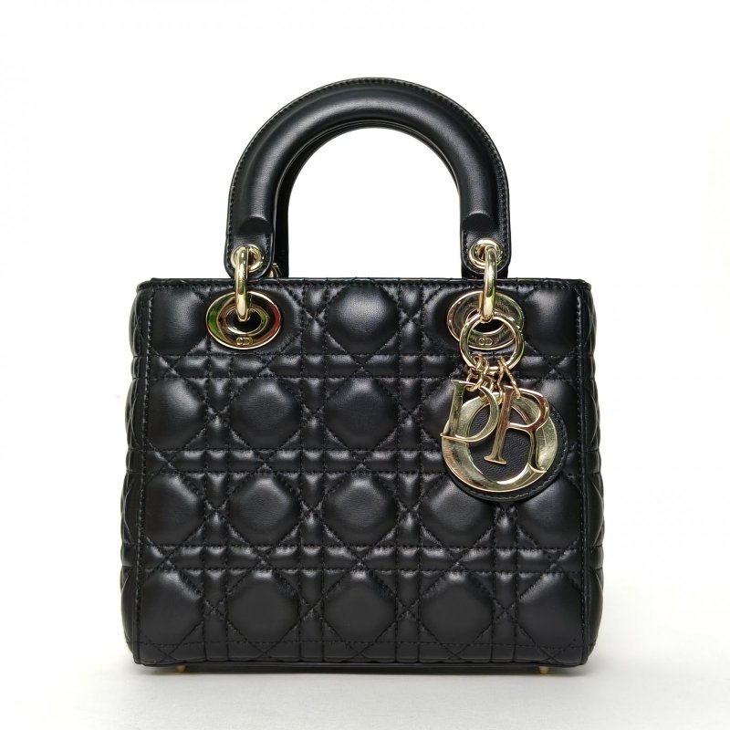 DIOR Lady戴妃包四格黑色羊皮金扣2018肩背包-0