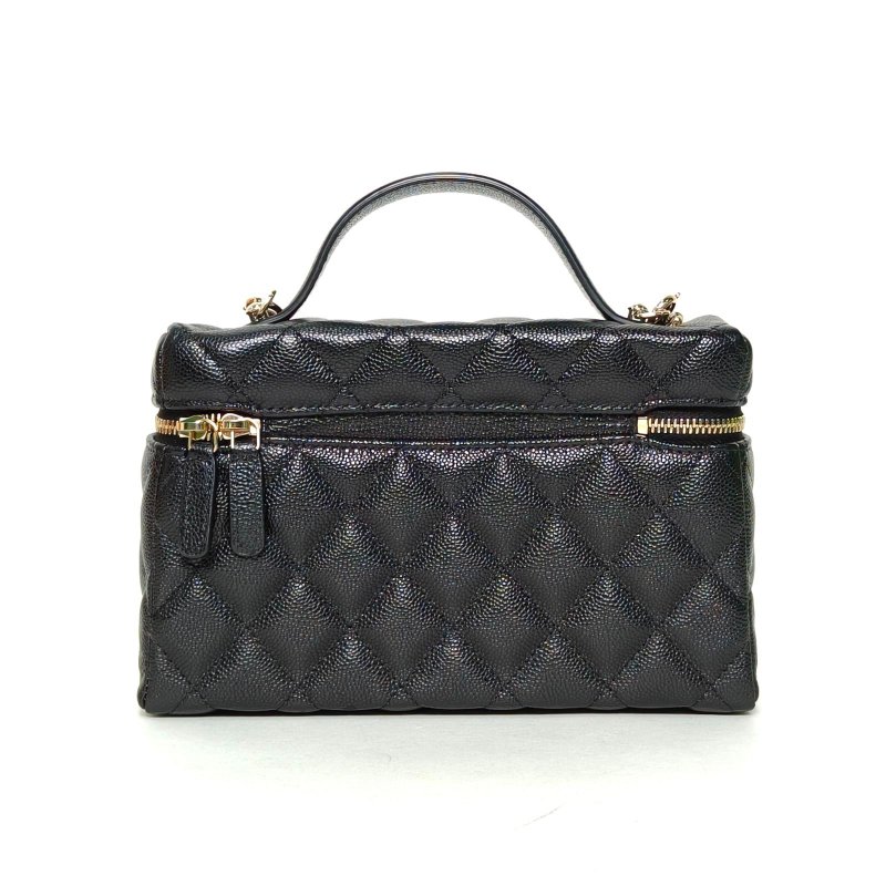 CHANEL 25C飯盒包黑色荔枝牛皮鐳射標淺金扣單皮穿鏈肩帶皮手柄肩背包-2