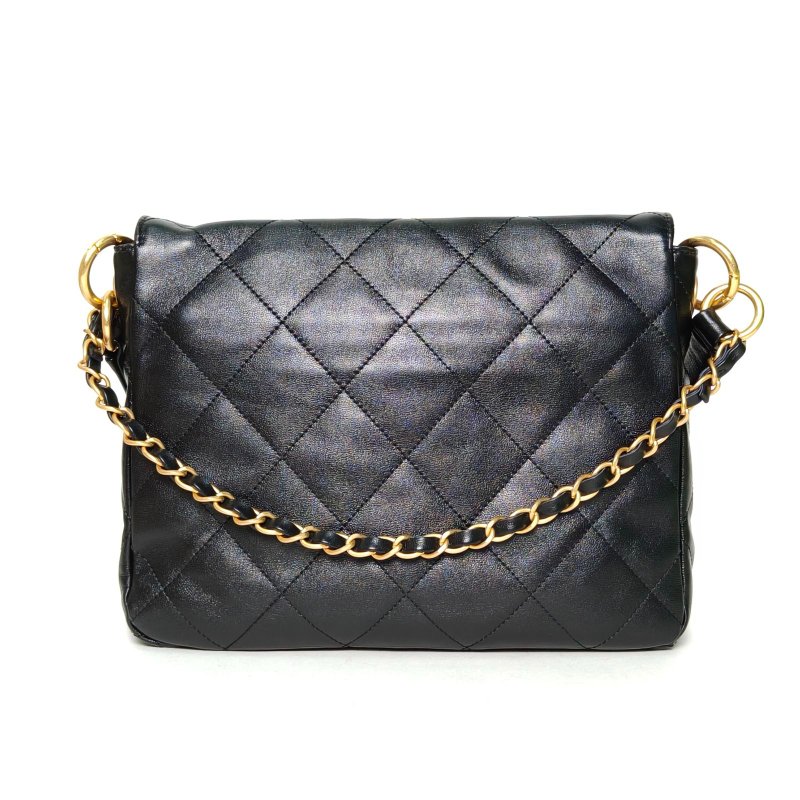 CHANEL Suppletwins24P嬉皮Hobo郵差包小號24.5黑色牛皮晶片開金扣肩背包-2