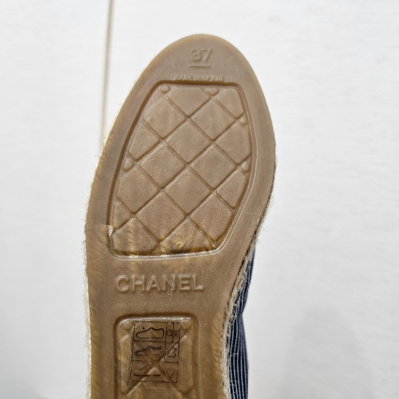 [福利出清☺️] Chanel 白藍線條帆布鉛筆鞋-13