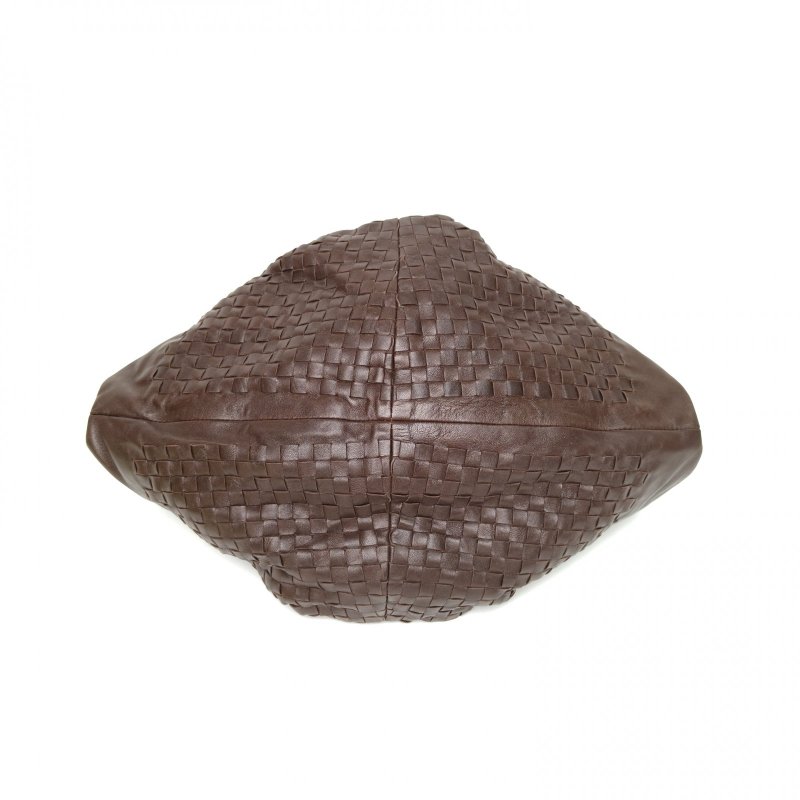 BOTTEGA VENETA 深巧克力色羊皮鎢鋼扣經典編織開口笑腋下hobo包肩背包-4