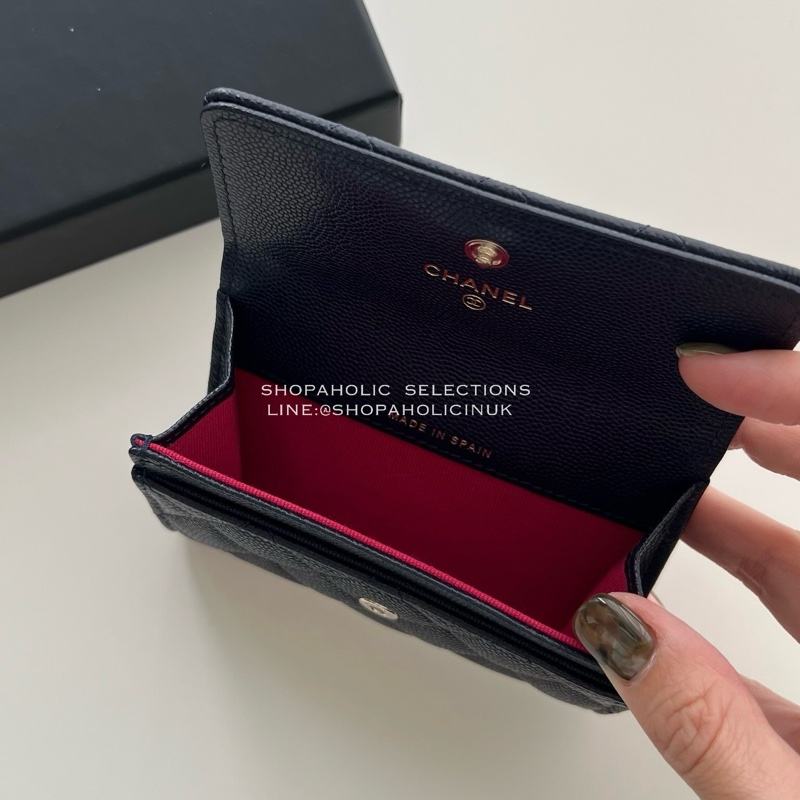 Chanel金色立體簍空logo單層卡夾包 深藍色牛皮AP3187-2
