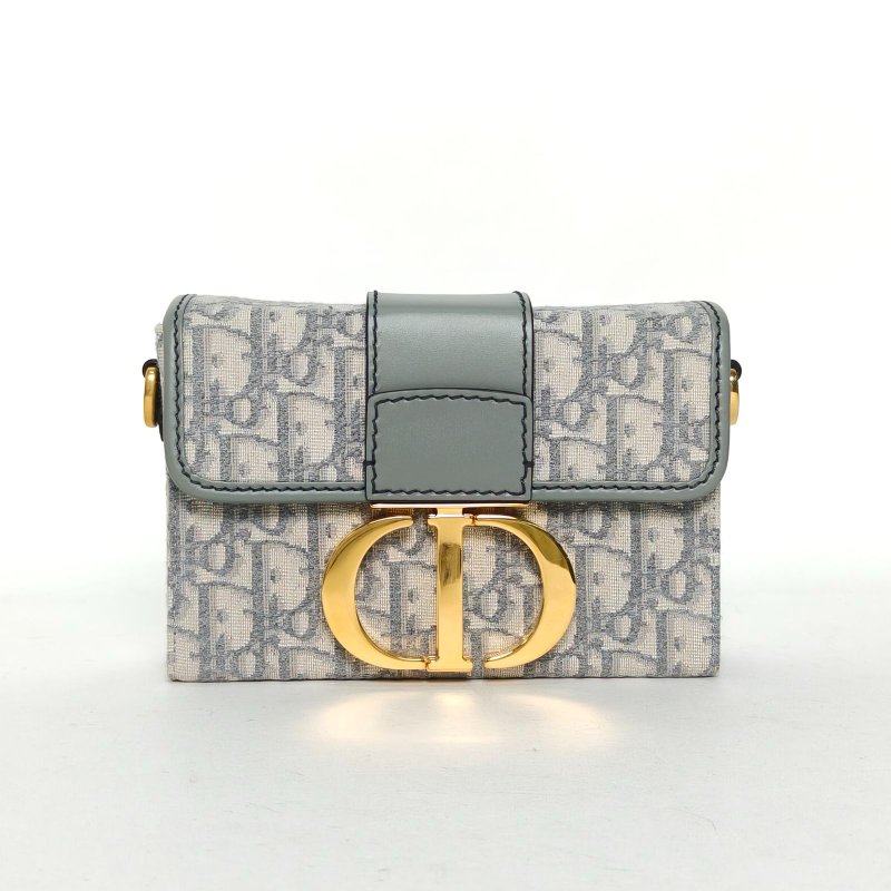 DIOR 30Montaigne蒙田Box灰色帆布金扣2021Oblique印花肩背包-0