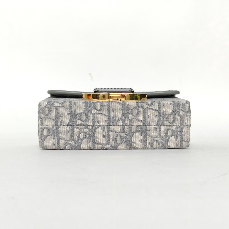 DIOR 30Montaigne蒙田Box灰色帆布金扣2021Oblique印花肩背包-4