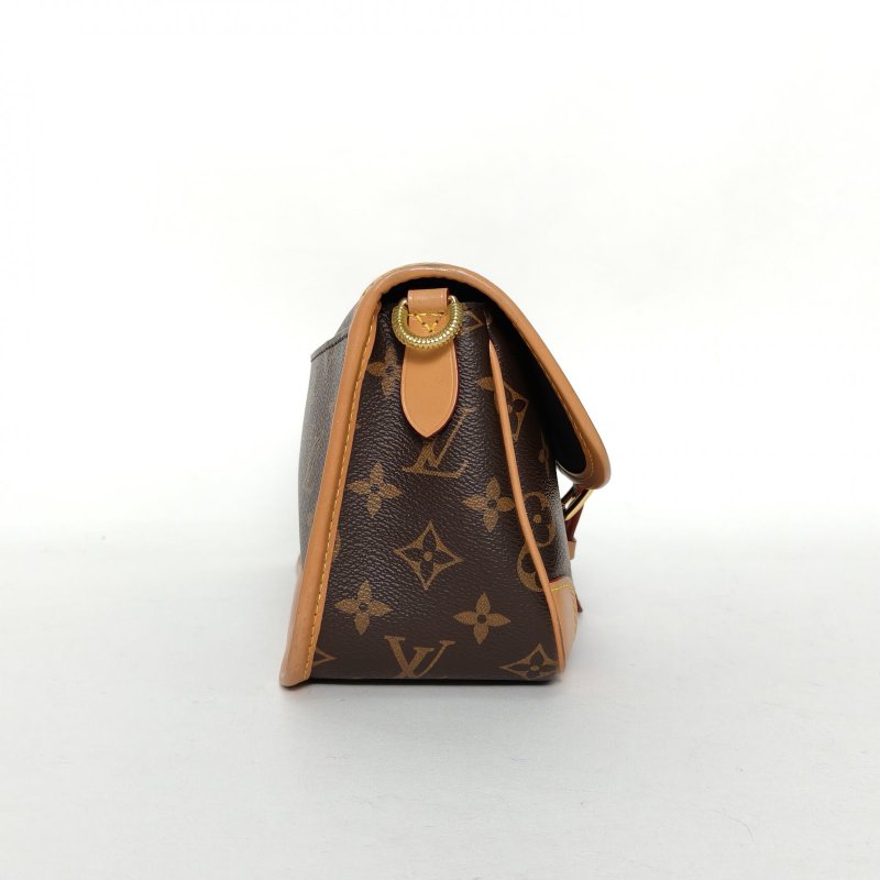 LOUIS VUITTON Diane法棍包24可拆卸黑紫寬肩帶老花PVC晶片肩背包-1