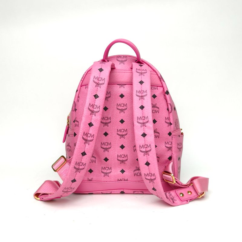 MCM 粉色PVC鉚釘二合一斜挎包雙肩包中號肩背包-2