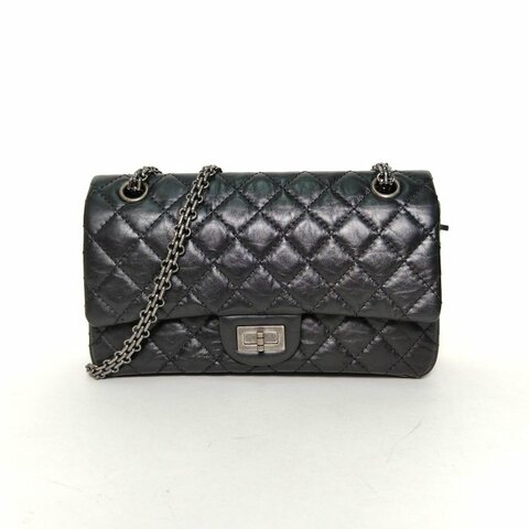 CHANEL 2.55口蓋包小號24黑色牛皮29開銀扣肩背包
