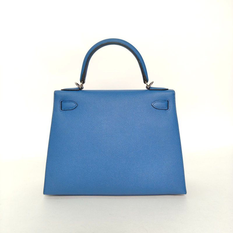 HERMES Kelly287E明藍色Epsom皮A刻銀扣肩背包-2