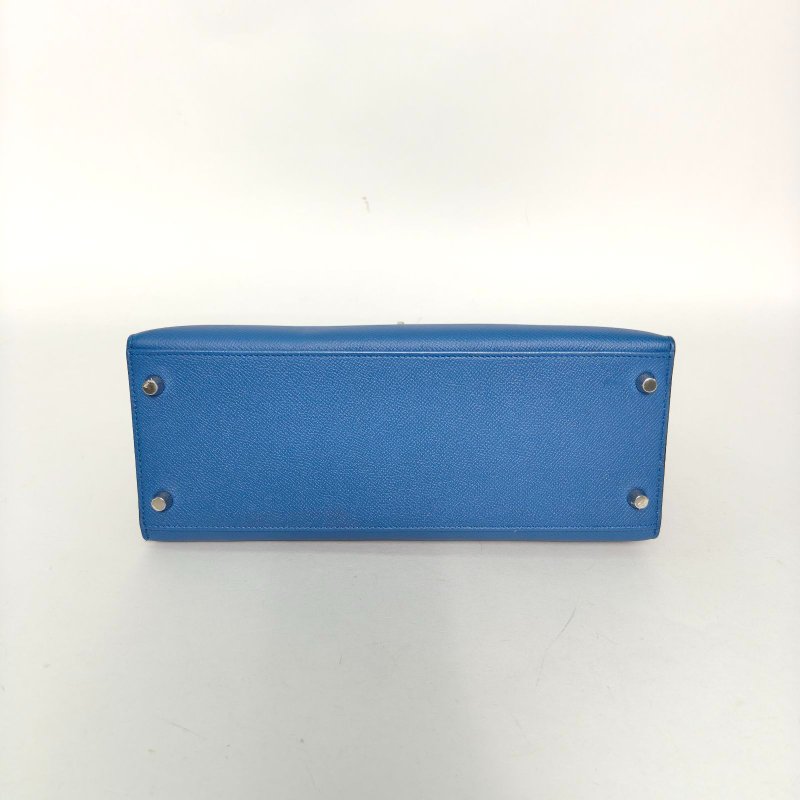 HERMES Kelly287E明藍色Epsom皮A刻銀扣肩背包-4
