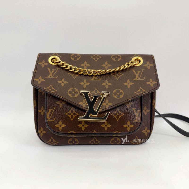 ❣LV 原花金釦Passy MM下蓋肩斜背包-0