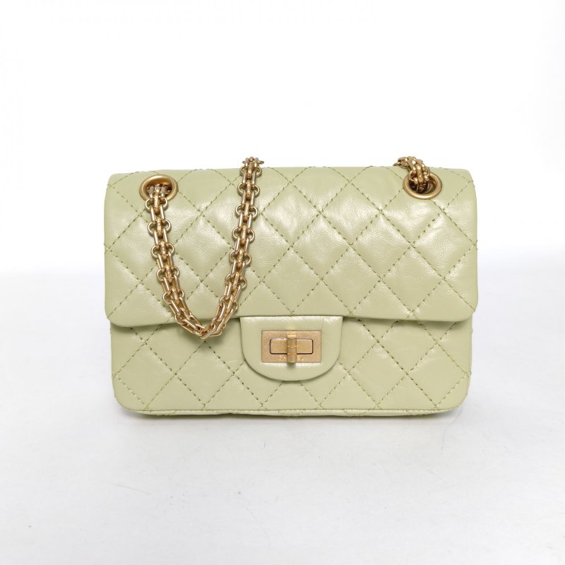 CHANEL 2.55口蓋包迷你20綠色牛皮30開金扣肩背包-0