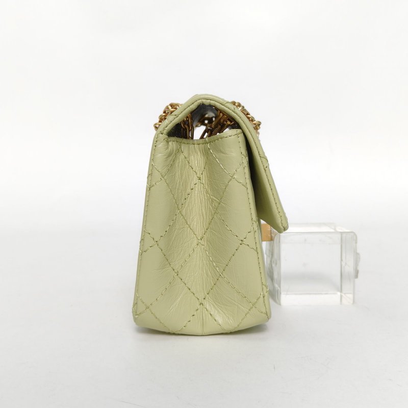CHANEL 2.55口蓋包迷你20綠色牛皮30開金扣肩背包-1