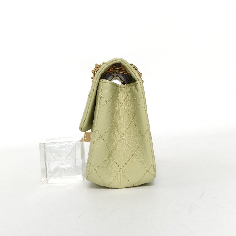 CHANEL 2.55口蓋包迷你20綠色牛皮30開金扣肩背包-3