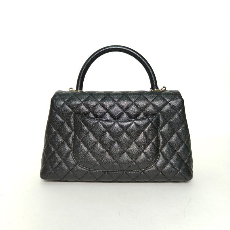 CHANEL CocoHandle中號29黑色荔枝牛皮31開金扣肩背包-2