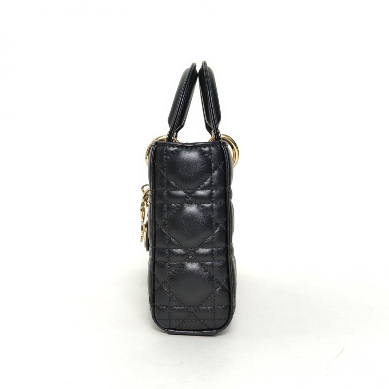 DIOR LadyD-Joy橫版戴妃包中號26黑色羊皮金扣2023肩背包-1