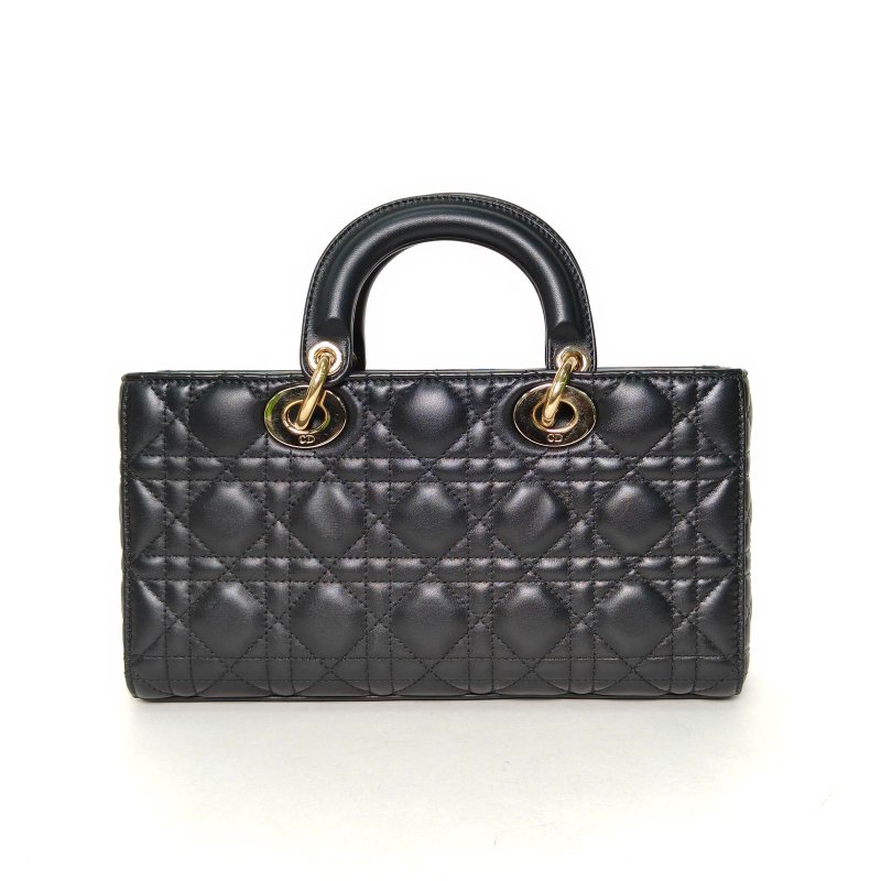 DIOR LadyD-Joy橫版戴妃包中號26黑色羊皮金扣2023肩背包-2