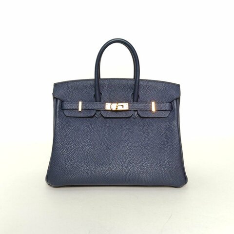 HERMES Birkin252Z午夜藍Togo皮D刻金扣肩背包