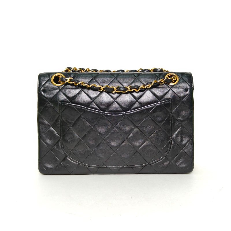 CHANEL 中古黑金羊單肩包Jennie同款黑色羊皮0開金扣肩背包-2