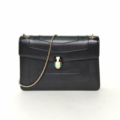 BVLGARI SerpentiForever風琴蛇頭包橫版28無手柄黑色牛皮肩背包