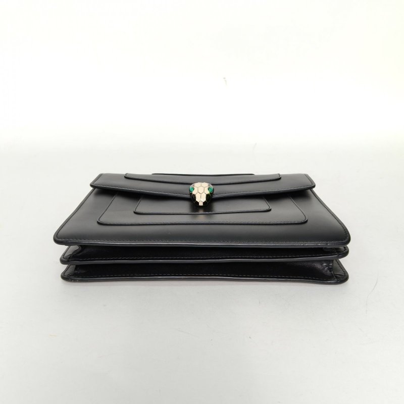 BVLGARI SerpentiForever風琴蛇頭包橫版28無手柄黑色牛皮肩背包-4