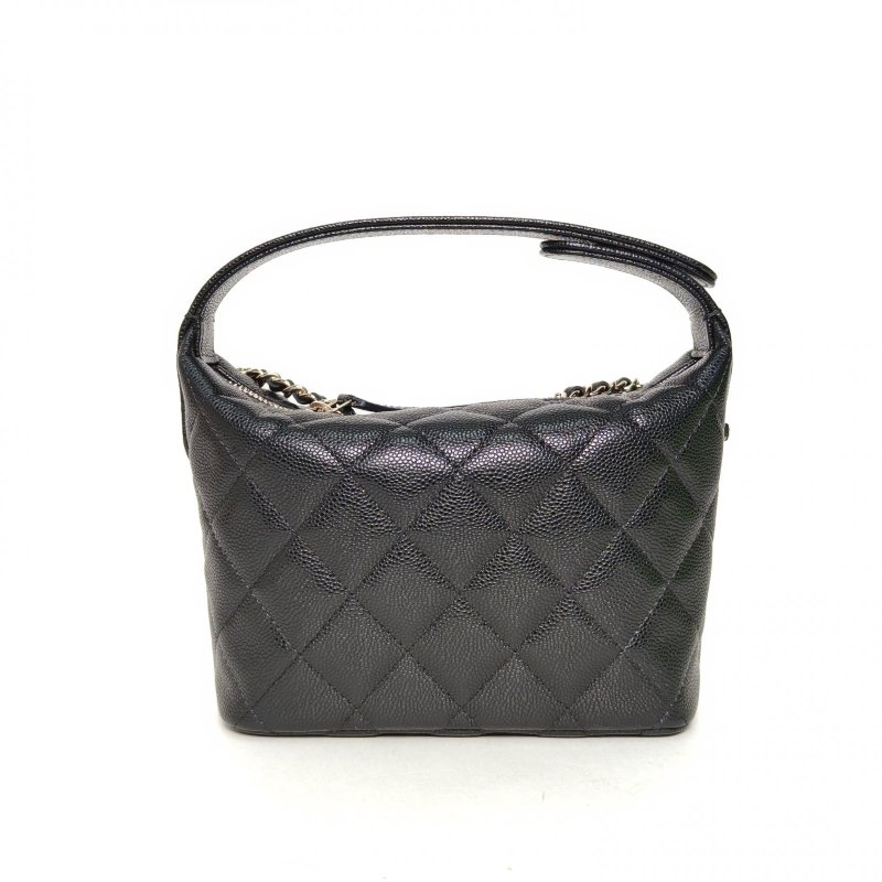 CHANEL 嬉皮HOBO飯盒包25C/16黑色荔枝牛皮鐳射標淺金扣菱格紋皮手柄肩背包-2