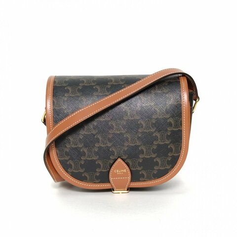 CELINE Folco馬鞍包中號凱旋門印花褐色PVC肩背包