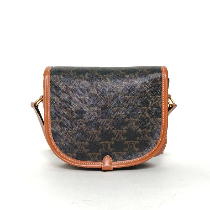 CELINE Folco馬鞍包中號凱旋門印花褐色PVC肩背包-2