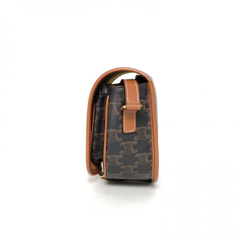 CELINE Folco馬鞍包中號凱旋門印花褐色PVC肩背包-3