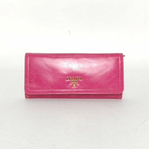 PRADA 玫紅牛皮錢包肩背包