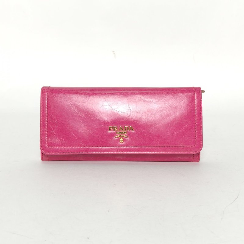 PRADA 玫紅牛皮錢包肩背包-0