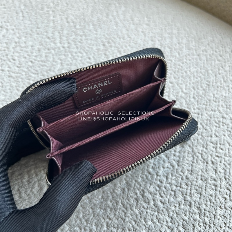 Chanel經典款拉鍊零錢卡夾包黑色牛皮銀釦AP0216-1